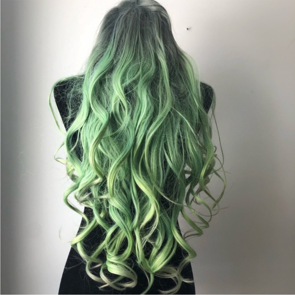 Long Green and Grey Wig